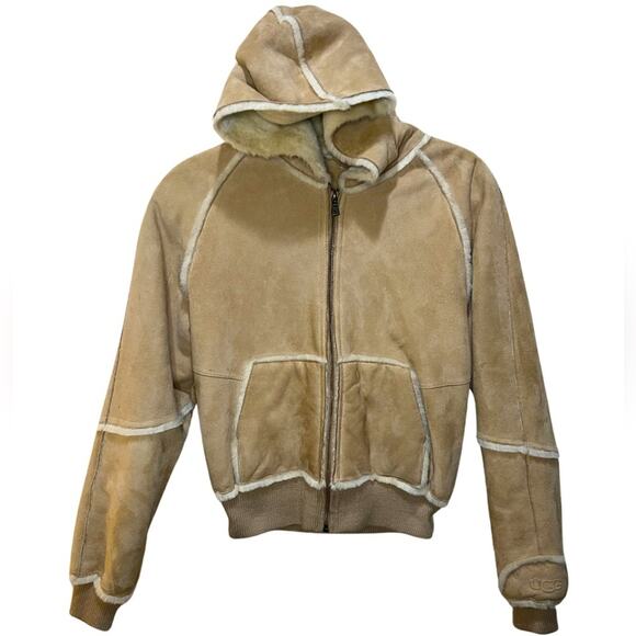UGG Suede Leather Hooded Bomber Jacket Size M - Picture 1 of 10